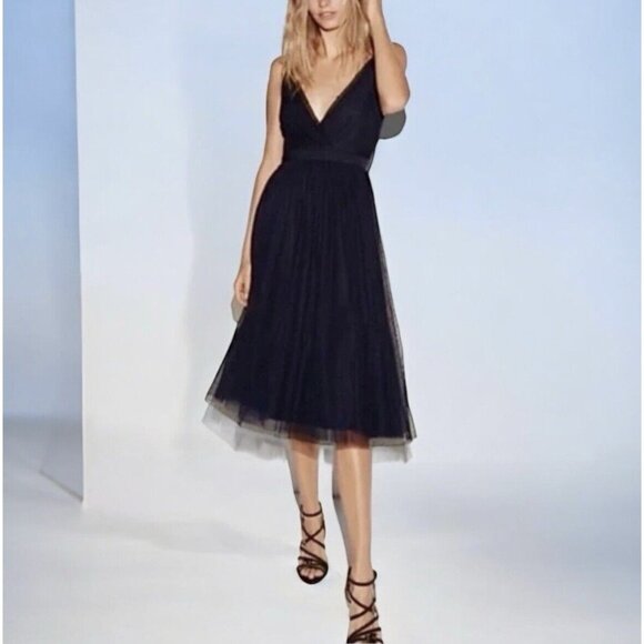 Express Dresses & Skirts - Express Navy Blue Tulle Midi Dress XL Spaghetti Strap
